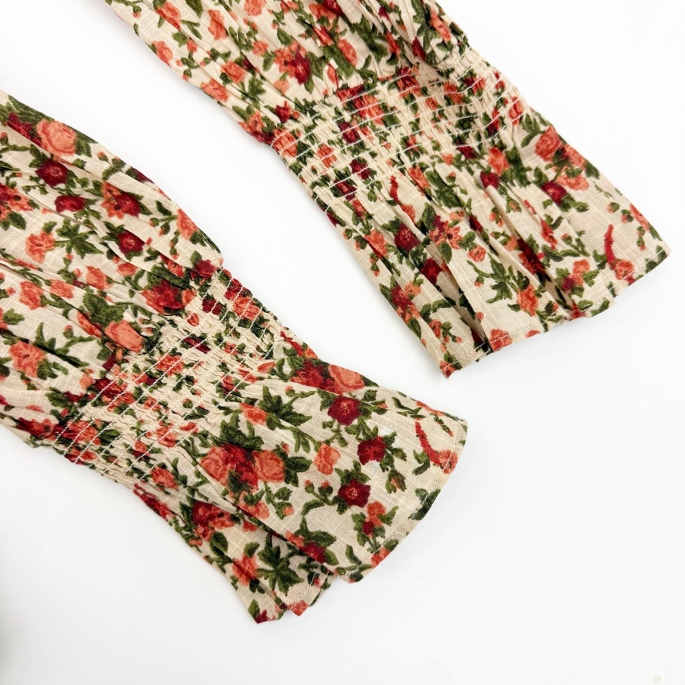 Free People Meant To Be Puff Sleeve Ruffle Blouse Top Vintage Floral Cotton Boho - Picture 9 of 16